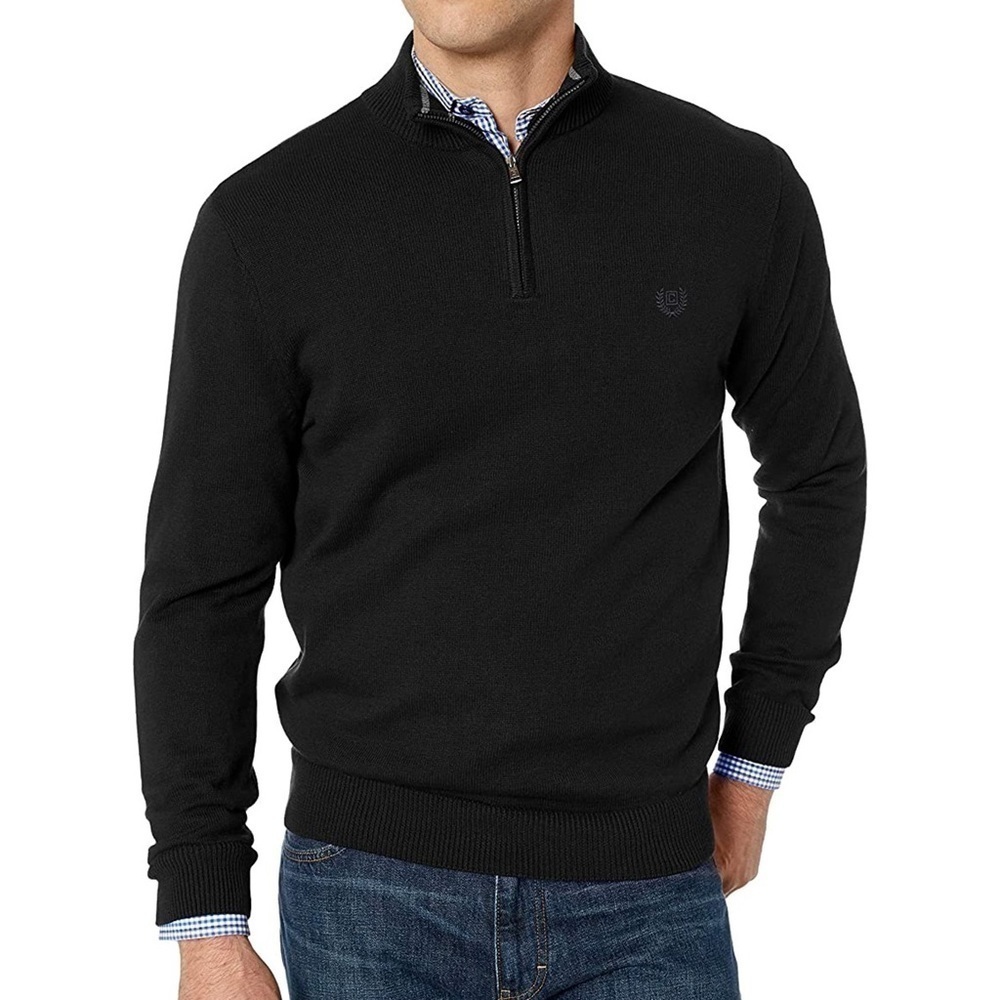 Chaps | Black Pullover Half Zip Cotton Sweater Sm
